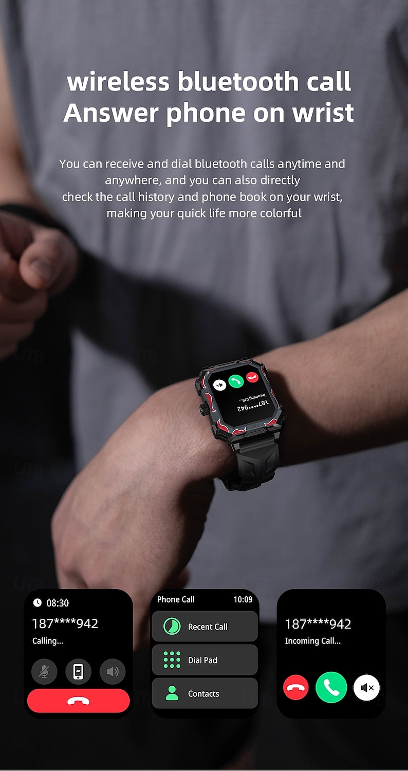 LOKMAT OCEAN MAX Slimme horloge 1.96 inch(es) Smart horloge Bluetooth Stappenteller Gespreksherinnering Activiteitentracker Compatibel met: Android iOS Dames Heren Lange stand-by Handsfree bellen 2025 - $45.99 –P6