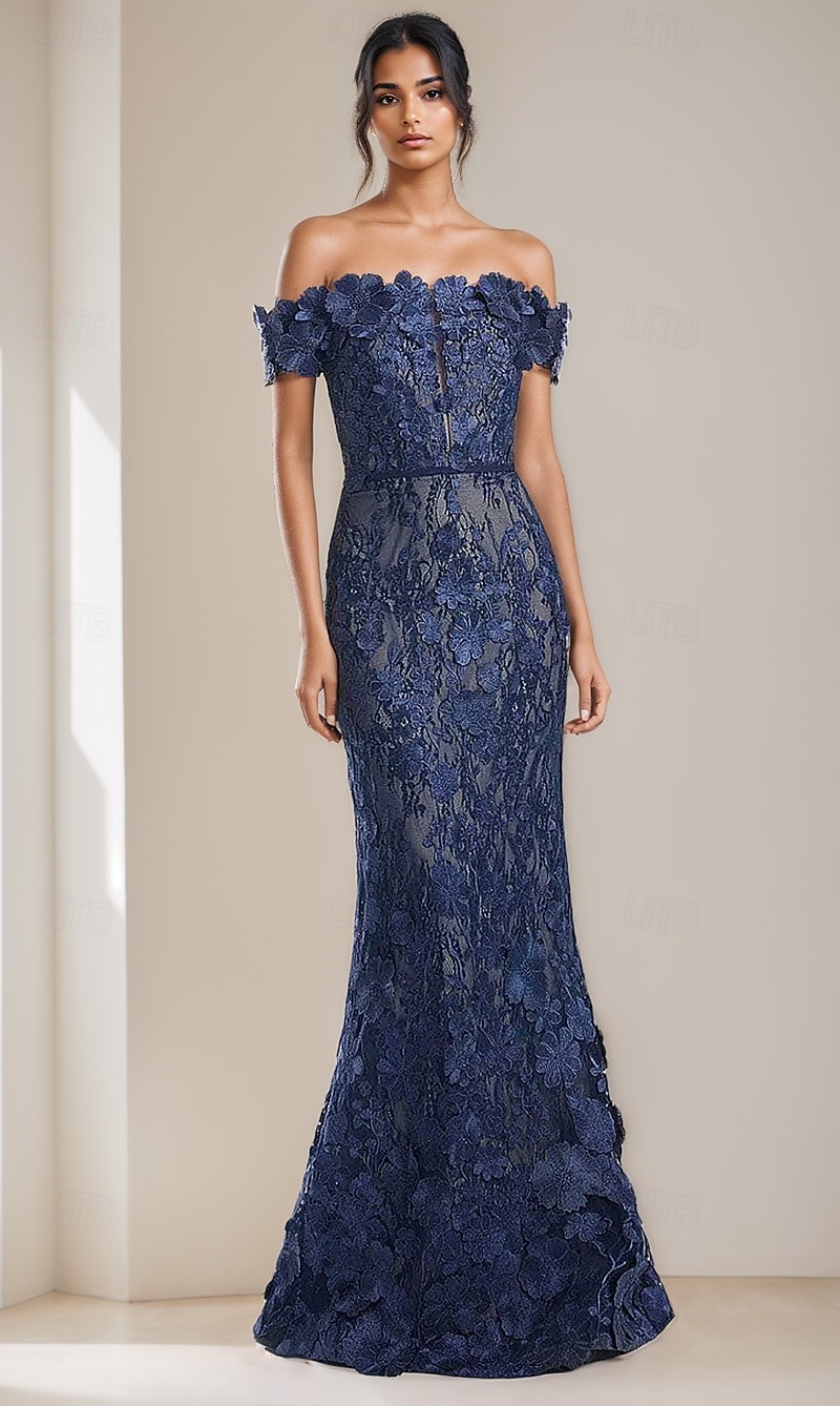 mit Blumen bestickte Spitzenapplikationen Meerjungfrau/Trompete Abendkleid elegantes Kleid formelle Hochzeit bodenlang ärmellos schulterfrei 2025 2025 - $165.99 –P1