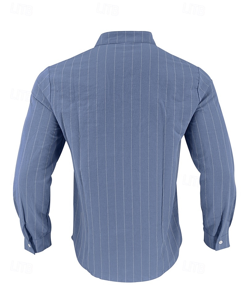 Per uomo Camicia Camicia di lino Camicia casual Camicia con Bottoni Camicia di cotone A righe Vacanza Camicia hawaiana Nero Bianco Blu reale Cachi Manica Lunga Colletto alla coreana Primavera Autunno del 2025 a $26.99 –P12