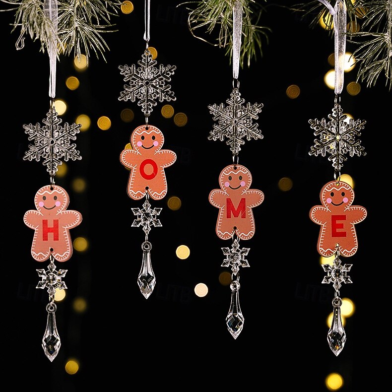 1 stk. juleoppheng i akryl, gjennomsiktig hengende, kreativ pepperkakemann-bokstav DIY-anheng, juletrepynt 2025 - $6.49 –P6