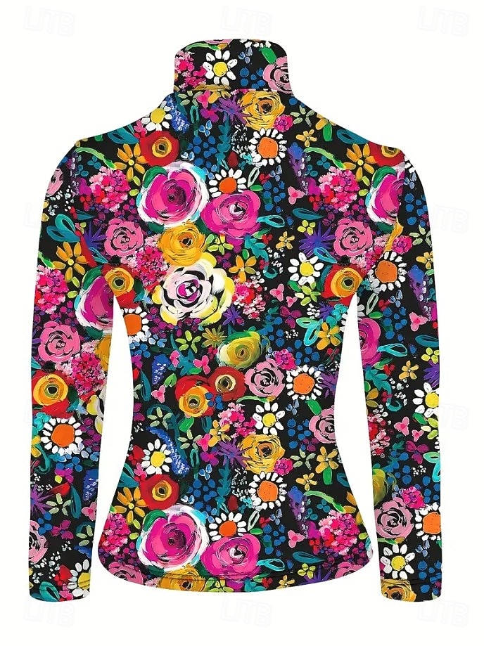 Dame Tunika Blomstret Grafisk Planter Elegant Årgang Stilfull Langermet Høyhalset Asymmetrisk hals Vanlige topper Daglig Svart og Hvit Fuksia Oransje Vår Høst Vinter 2025 - $24.99 –P3