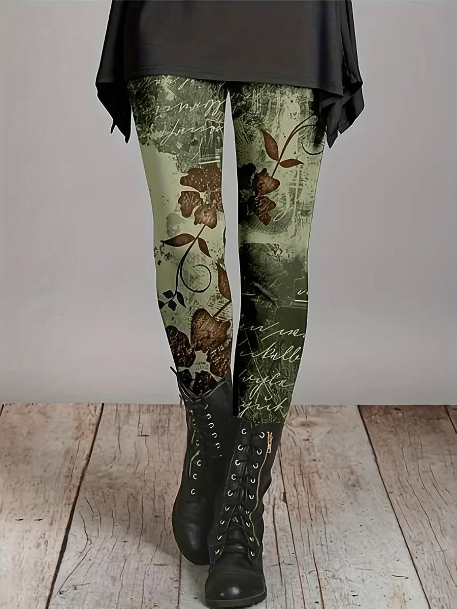 Damskie Getry Urlop Zabytkowe Moda Pełna długość Wysoka talia Kwiaty Graficzny Drukowanie Keep Warm Miękka Oddychający Elastyczny Formalny Na zewnątrz Urlop Jasnobrązowy Czerwony Zielony Wiosna Jesień 2025 - $19.99 –P2