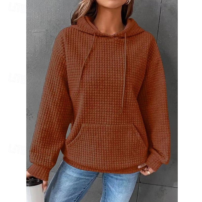 Per donna Felpa con cappuccio Casual Comodo Manica Lunga Con Cappuccio Top Regolari Casuale Tasca Frontale Marrone rossastro Nero Bianco Giallo Rosa Autunno Inverno del 2025 a $25.99 –P15