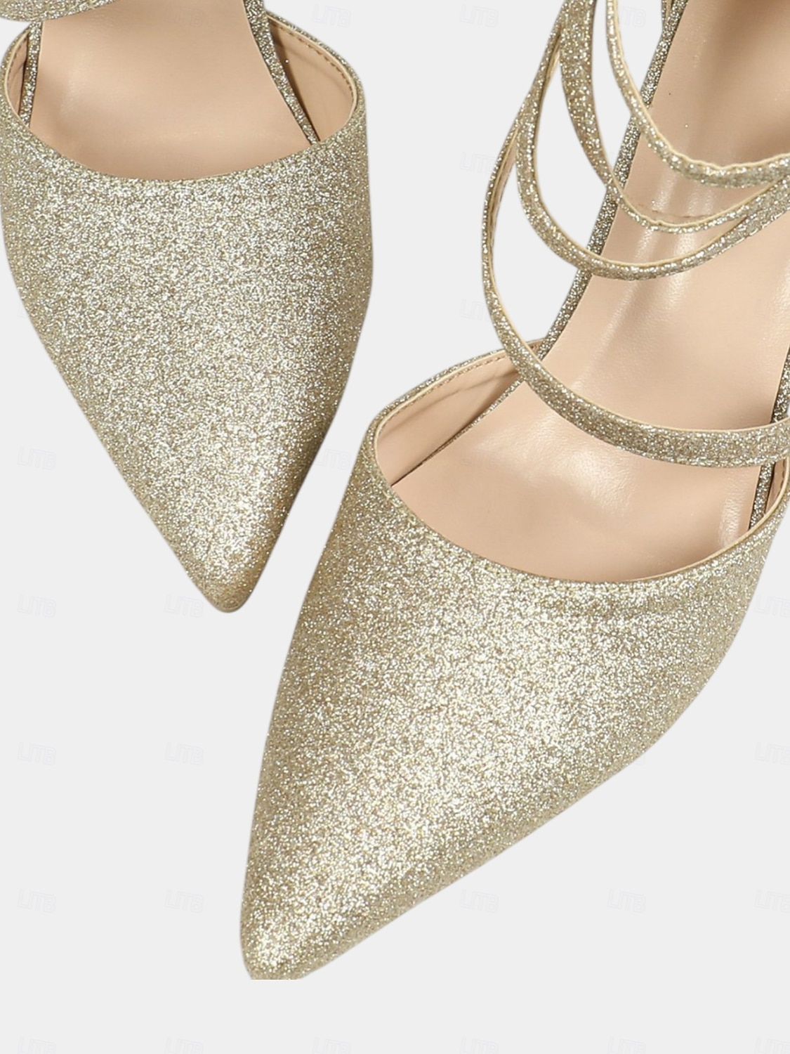 Sapatos de salto alto com tiras brilhantes para mulheres - sapatos sociais com bico fino e tornozelo para coquetéis e casamentos &saída à noite de 2025 por $29.99 –P5