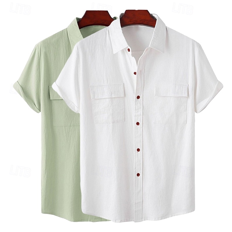 Per uomo Camicia Camicia di lino Camicia Estiva Abbigliamento da spiaggia Camicia con Bottoni Semplice Vacanza Casuale Bianco + Verde Verde + rosa Bianco + blu navy Rosa + blu navy Manica Corta Collo del 2025 a $27.99 –P7