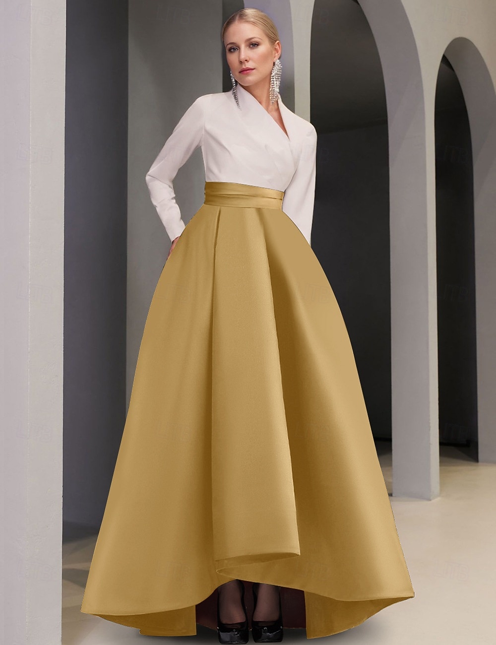 Black Tie A-Linie Abendkleid Elegantes Kleid Formelle Hochzeitsgast Asymmetrisch Langarm V-Ausschnitt Tasche Satin mit Tasche 2025 - $174.99 –P7