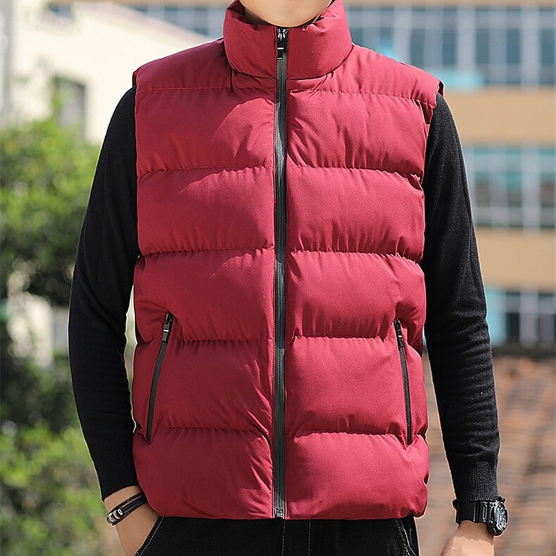 Herren Steppweste Weste Gilet Urlaub Täglich Date Mode Lässig Winter Tasche Polyester Warm Bequem Einfarbig Reisverschluss Stehkragen Normale Passform Schwarz Rote Blau Grau Weste 2025 - $19.49 –P7