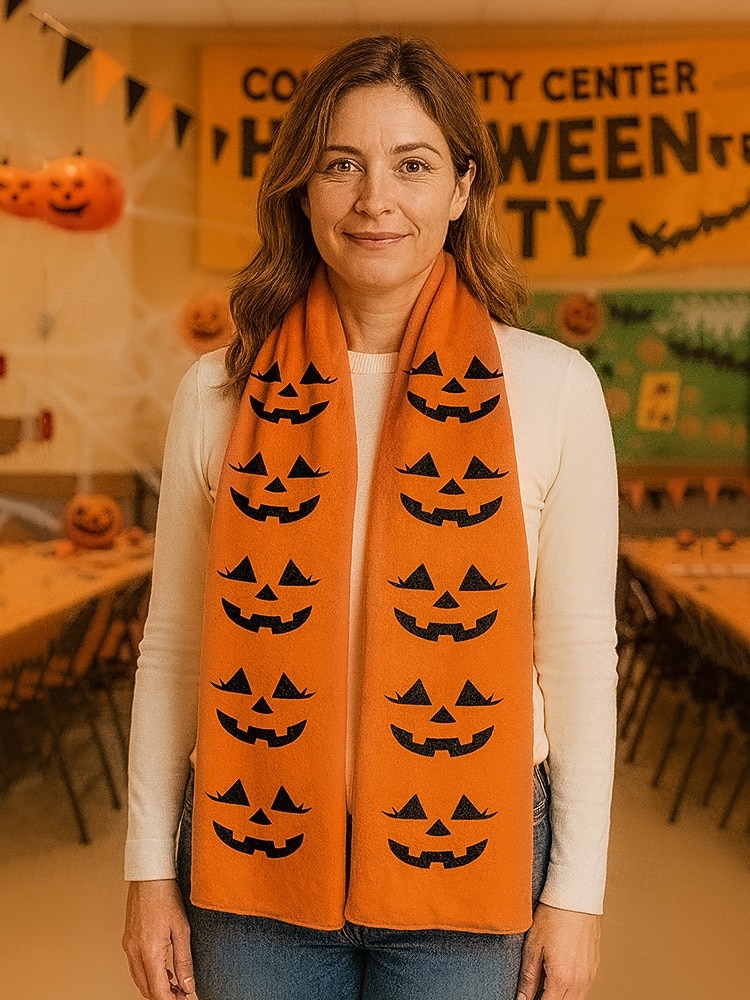 Eșarfă imprimată de Halloween pentru femei – șal lung și confortabil cu modele de fantome, jack-o'-lantern și vrăjitoare, accesoriu moale și ușor de toamnă pentru petreceri costumate, Halloween, festivaluri și purtare zilnică 2025 - $14.99 –P1