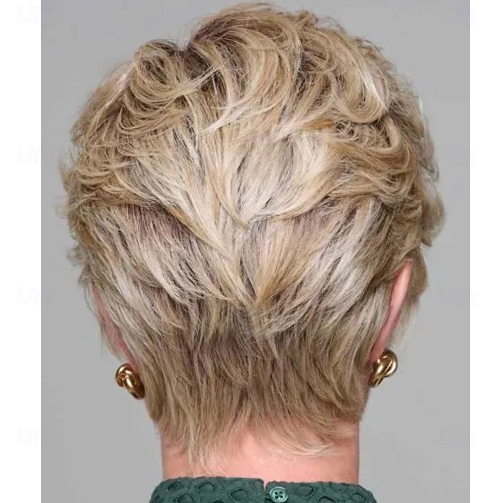krótka, kręcona, platynowoblond peruka pixie dla kobiet – warstwowe włosy syntetyczne, odporne na ciepło, do codziennego noszenia, cosplay &imprezy 2025 - $23.99 –P2