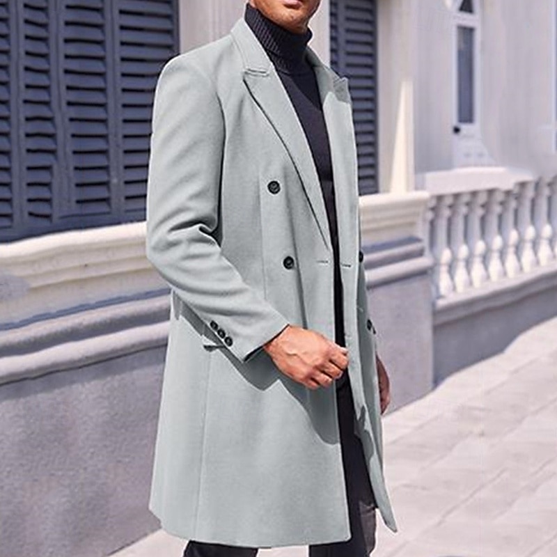 Herren Mantel Trenchcoat Langer Trenchcoat Urlaub Täglich Herbst Winter Polyester Winddicht Warm Oberbekleidung Bekleidung Mode Klassisch Einfach Tasche Revers Doppelreihig 2025 - $44.99 –P2