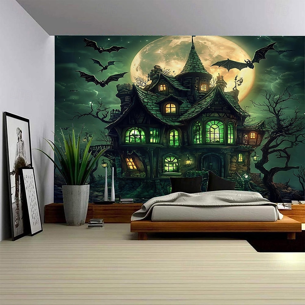 φόντο για το Halloween, γοτθική ταπισερί σκάλας κάστρου, σκοτεινή φαντασία μεσαιωνικής αρχιτεκτονικής κρεμαστή στον τοίχο με φως κεριών, διακόσμηση στοιχειωμένου αρχοντικού για πάρτι Halloween, 2025 - $12.49 –P4