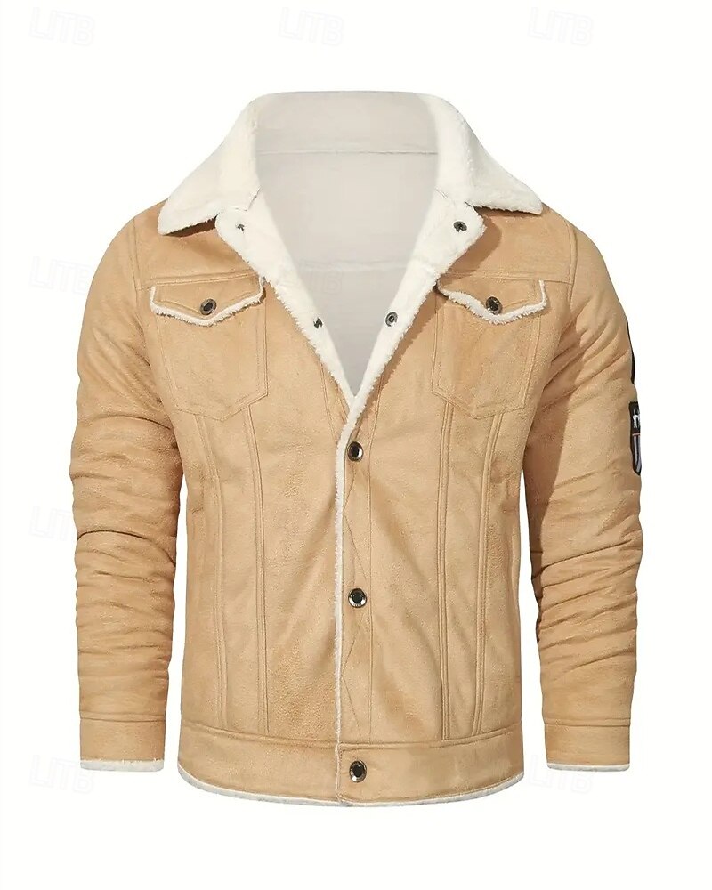 Herren Winterjacke Fleecejacke Freizeitjacke Urlaub Täglich Thermowarm Tasche Fleece Herbst Winter Einfach Mode Streetwear Revers Regulär Schwarz Khaki Jacken 2025 - $62.99 –P3
