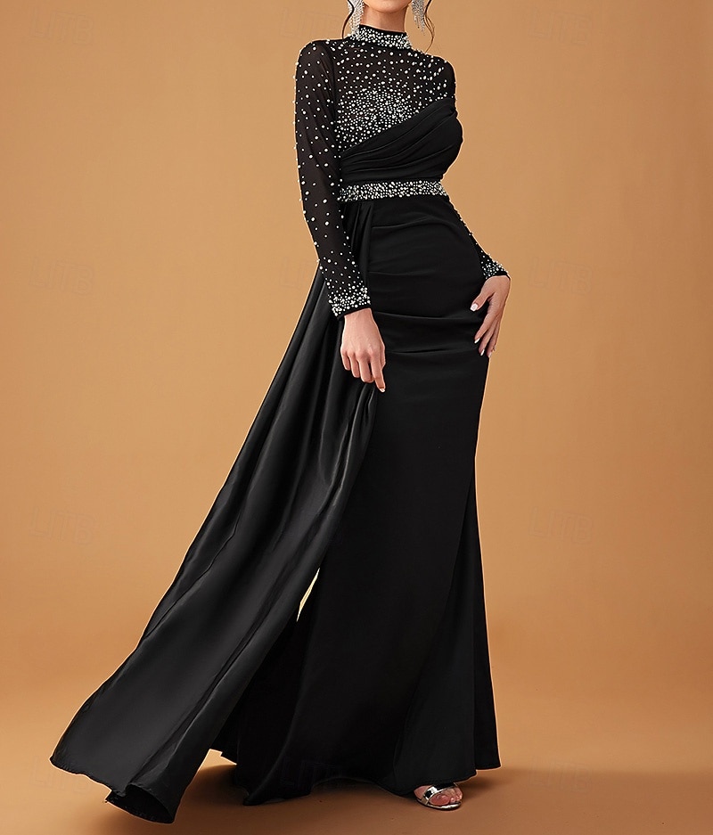 Sirena Tromba Lunghezza al pavimento Abito da Sera Abito da ballo con sopragonna Abito formale Elegante Scintillante Stile Celebrità Manica Lunga Collo Alto Festa in giardino Matrimonio Raso del 2026 a $218.49 –P3