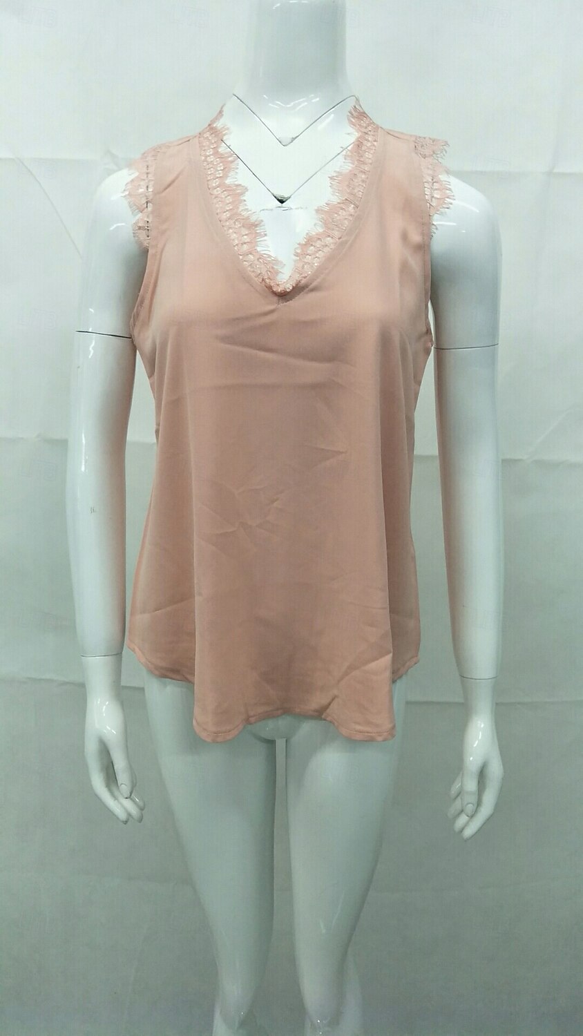 Femmes Hauts d'été Uni Élégant Sans manches Col en V Hauts Réguliers Noir Blanche Rose Claire Bleu Ciel Abricot Été de 2025 ? $15.99 –P4