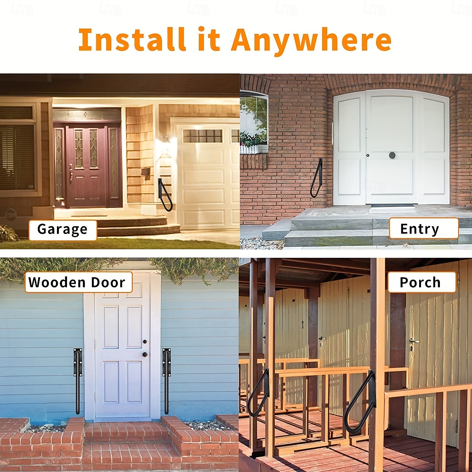 Robust U-format ledstång för 1-3 steg - slitstark lackerad finish, svart trappräcke för inomhus-/utomhusbruk, väggmonterat stegstöd, säkerhetsstång för trappor, badrum, veranda, garage - enkelt 2026 - $61.99 –P6