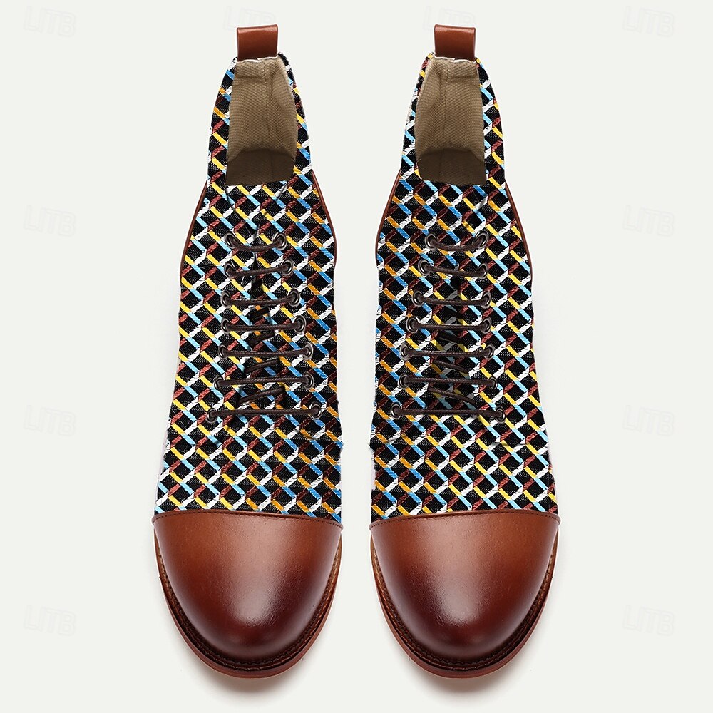 Homens Botas Caminhada Pele PU Tecido Jacquard Confortável Antiderrapante Respirável Botas / Botins Com Cadarço Marron Outono Inverno de 2025 por $46.99 –P4