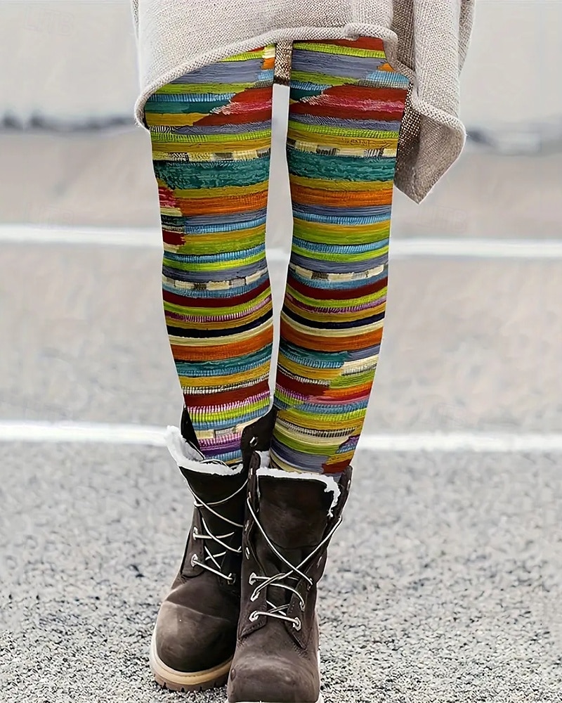 Women's Pants Trousers Leggings Streetwear Casual Full Length High Waist Striped Elastic Waist Print Breathability Comfortable Stretchy Vacation Street Daily Wear Black Grey Black 2# Yellow Pink 2025 - $18.99 –P1