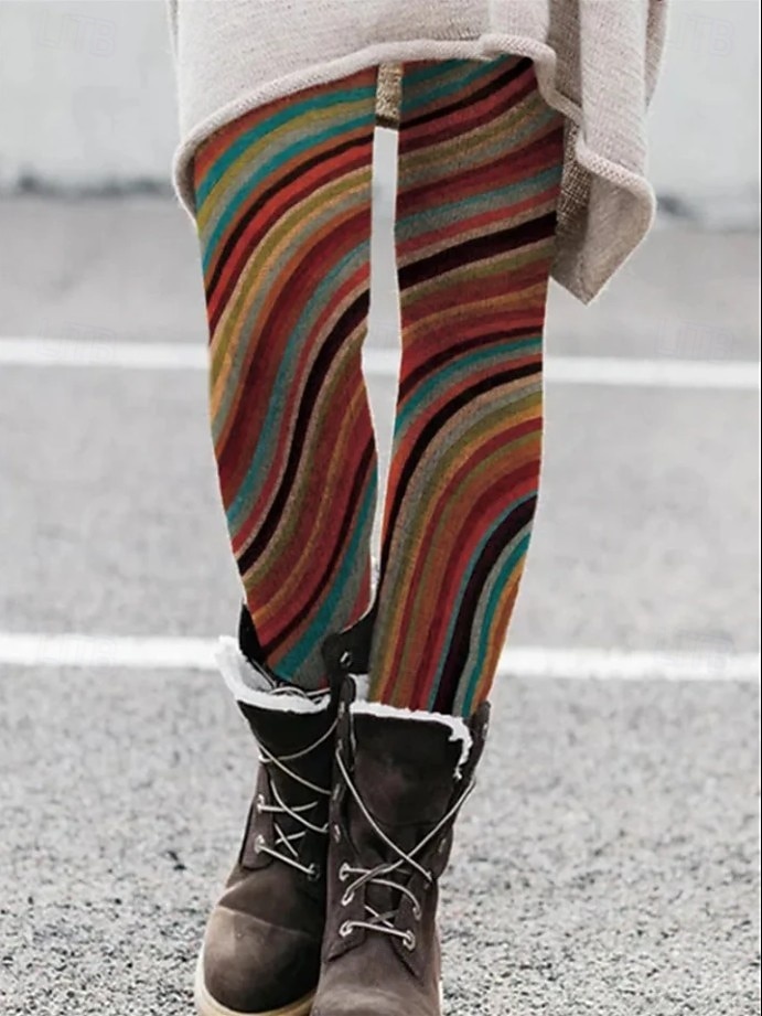 Mulheres Leggings Férias Vintage Moda Comprimento total Cintura Alta Gráfico Abstrato Estampado Térmico / Quente Macio Respirável Com Stretch Ao ar livre Férias Rua Vinho Preto Azul Laranja Primavera de 2025 por $19.99 –P6