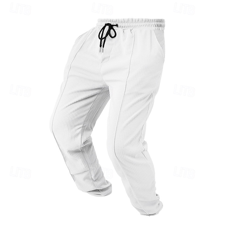 Hombre Pantalones de Deporte Pantalones Pantalones deportivos de pierna recta Pantalones de gofres Correa Bolsillo Cintura elástica Plano Comodidad Deporte Diario Moda Casual Negro Blanco 2026 - $21.99 –P15