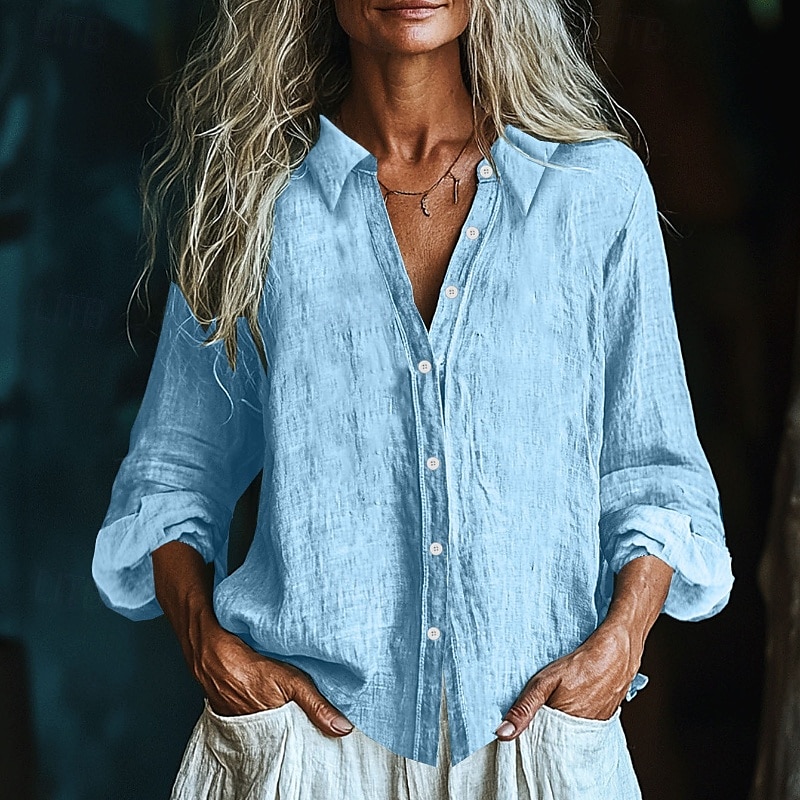 Per donna Camicia Blusa con texture Camicie ispirate al lino Blusa Semplice Moderno Casual Manica Lunga Colletto a Camicia Top Regolari Quotidiano Ferie Uscire Bottoni Nero Bianco Giallo Rosa Vino del 2025 a $21.99 –P10