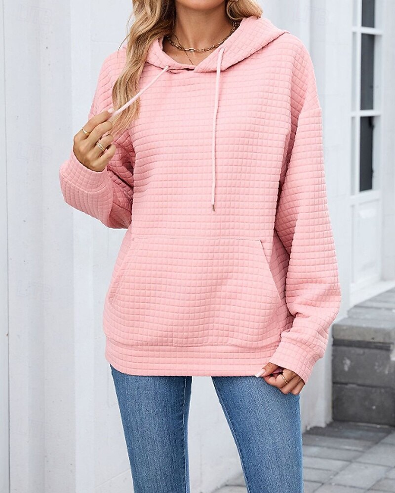 Damen Textur Bluse Kapuzenpullover Tasche Einfach Streetwear Lässig Langarm Mit Kapuze Normale Oberteile Straße Ferien Ausgehen Schwarz Rosa Braun Khaki Grau Herbst 2026 - $25.99 –P1