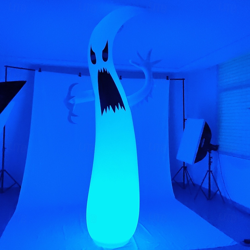 1 db 2,96 m / 9,71 láb halloweeni szellem rgb led lámpával pvc felfújható levegő modell aaa elemes távirányítóval kültéri udvari gyep kerti parti halloween fesztivál hangulat dekorációs világítás 2025 - $52.99 –P6