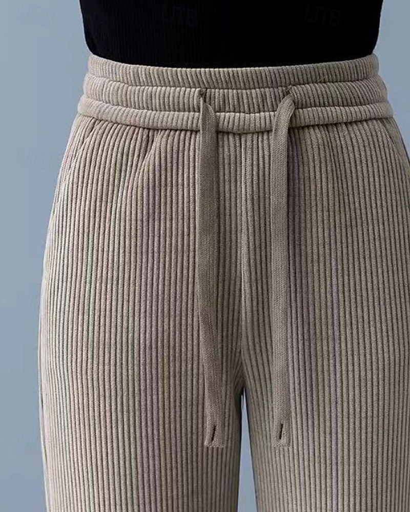 Naisten Vakosamettihousut Housut Suora Katutyyli Vapaa-aika Täyspitkä Luonnollinen Tavallinen Joustava kiristysnauhan suunnittelu Mukava Katu Pyhäpäivä Viikonloppu Tumma harmaa Musta Khaki Syksy 2025 - $20.99 –P18