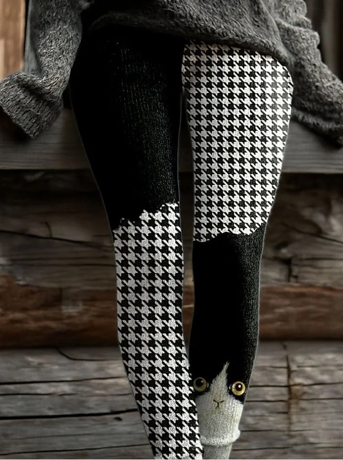 Mujer Leggings Vacaciones Moda Vintage Largo Completo Cintura Alta Gráfico Gato Impresión Abstracta Térmica Cálida Suave Transpirable Elástico Formal Exterior Vacaciones Blanco y Negro Negro Gris 2026 - $21.99 –P6