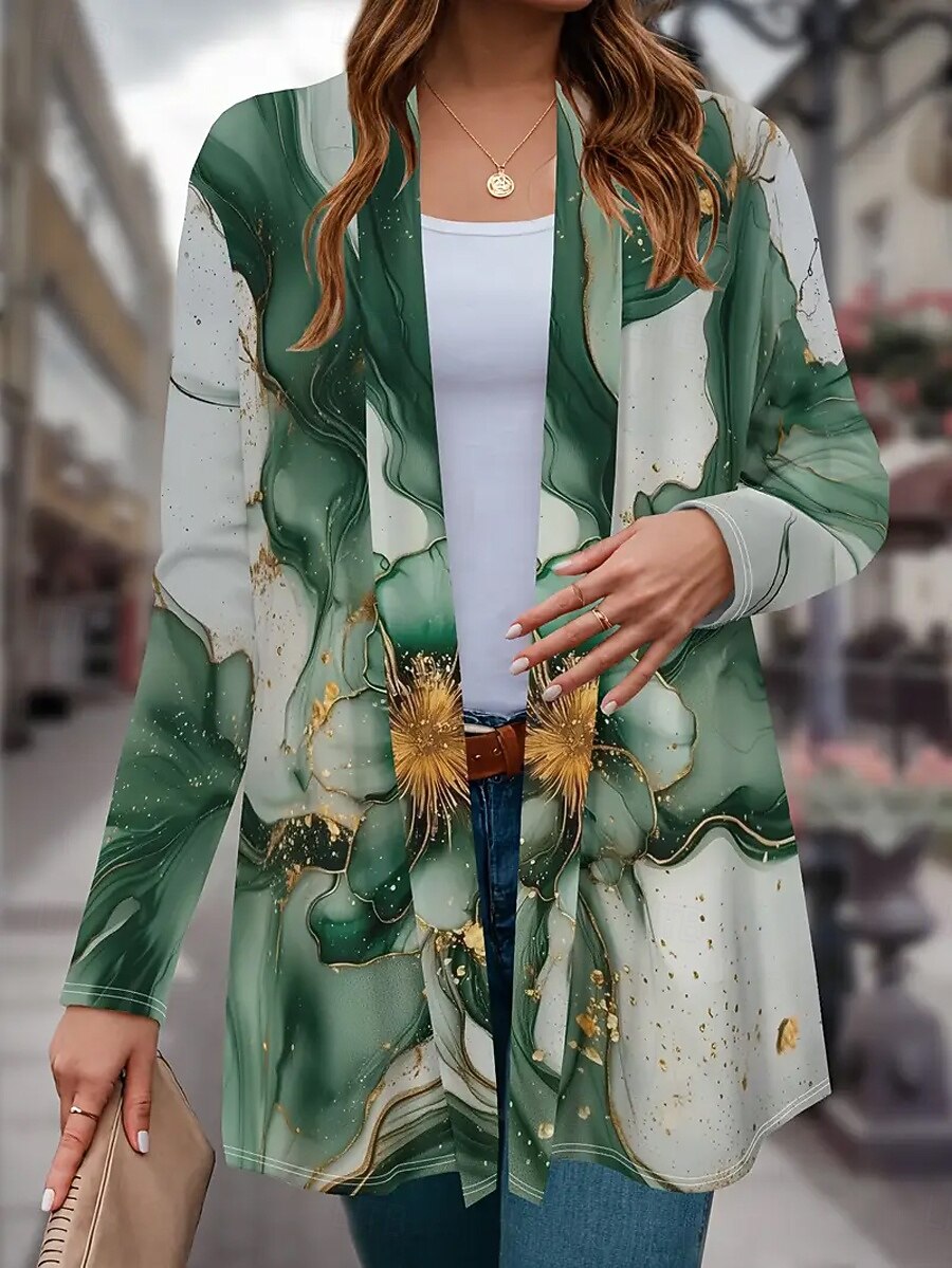 Femmes Manteau d'Hiver Trench Léger Confortable Imprimé Front ouvert ancien Mode Occasionnel Fleuri Vacances Occasionnel Long Sans Col Coupe régulière manche longue Vêtements d'extérieur Violet Vert de 2025 ? CAD $30.99 –P4