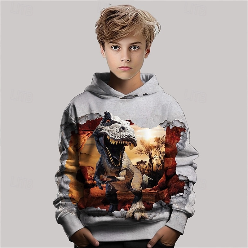 Pojkar 3D Dinosaurie Huvtröja Långärmad Vår Höst Mode Streetwear Barn 4-12 år Huva Utomhus Ledigt Dagligen Normal 2025 - $18.99 –P2
