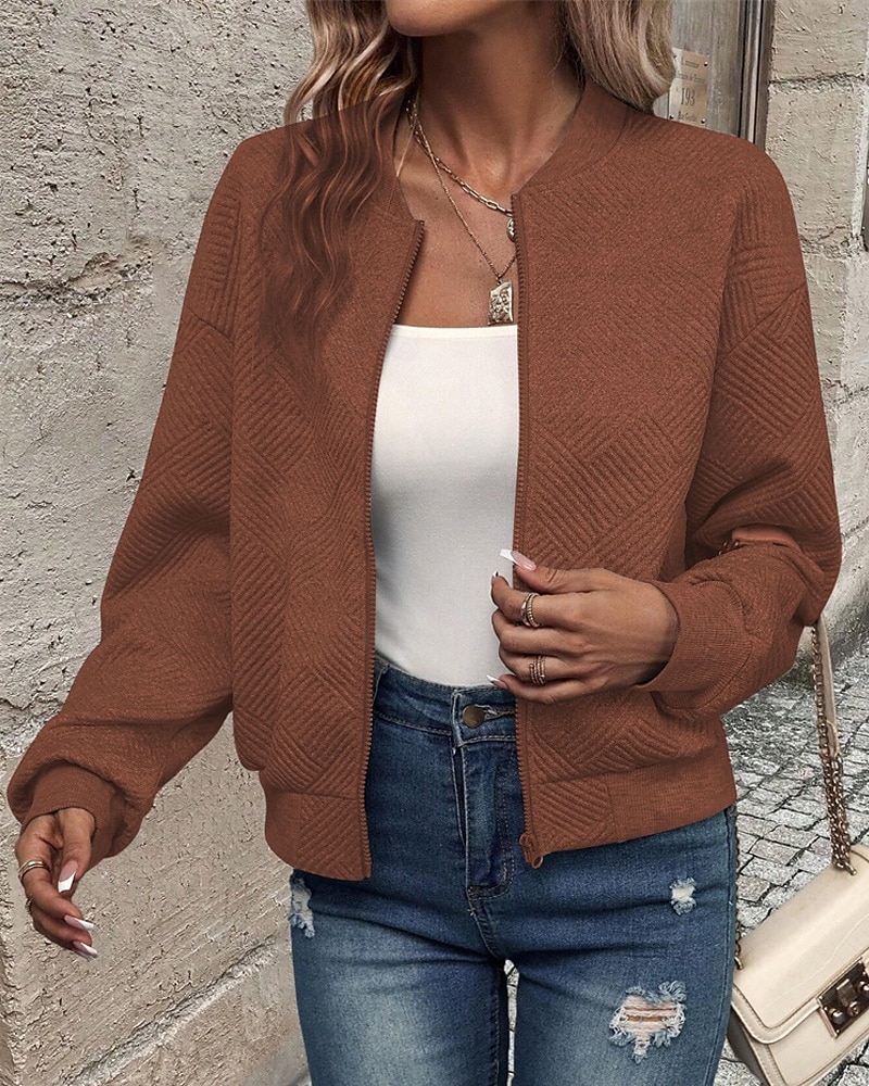 Per donna Giacca Casual Confortevole Traspirante Cerniera Tasca Moda Moderno Casual Semplice Uscire Weekend Cerniera Regolare Collo alla coreana Vestibilità regolare Manica Lunga Capispalla Nero del 2025 a $23.99 –P18