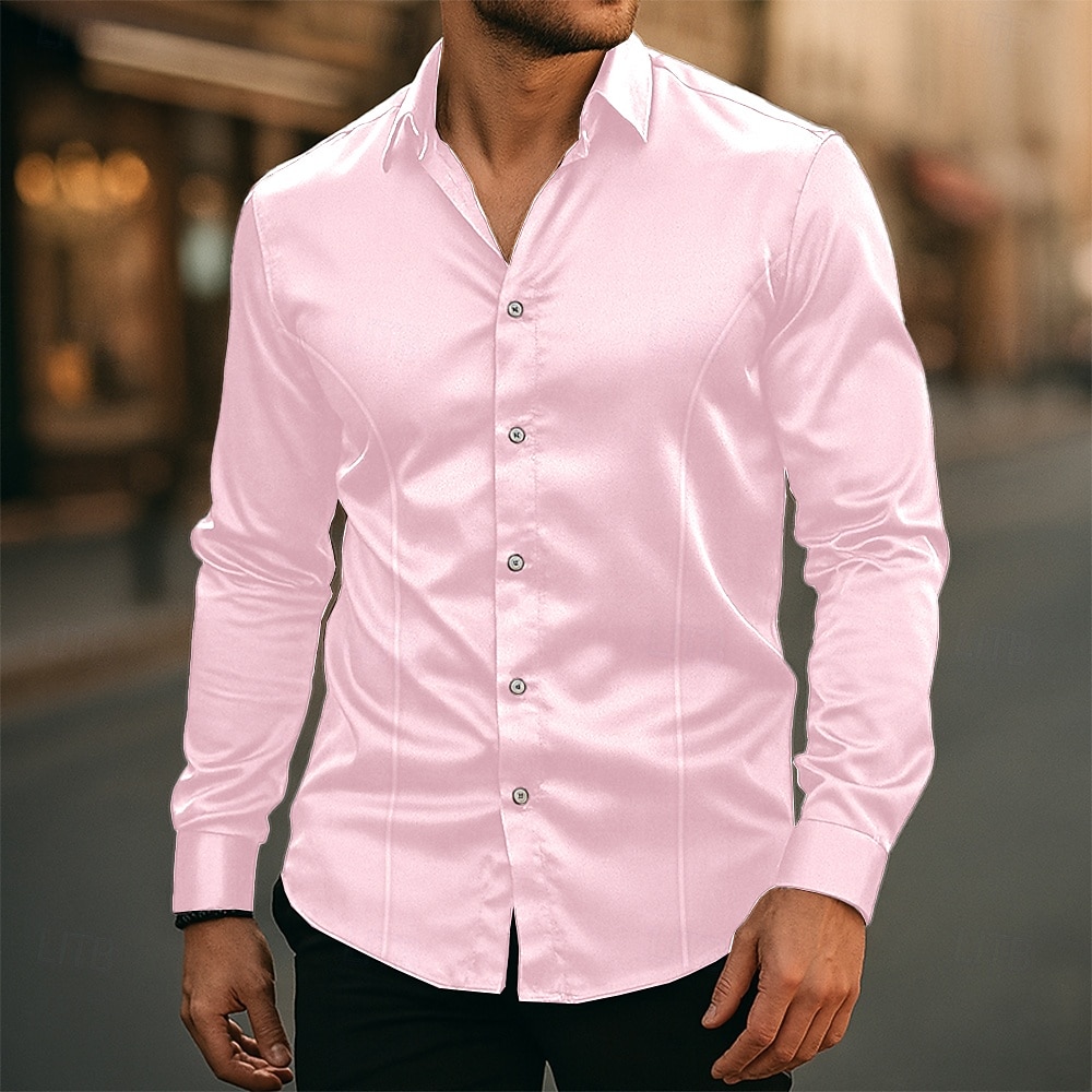 Per uomo Camicia Come la seta Camicia in raso Camicia elegante Camicia casual Camicia con Bottoni Semplice Matrimonio Abbigliamento casual alla moda Nero Bianco Giallo Rosa Manica Lunga Bavero del 2025 a $21.99 –P11