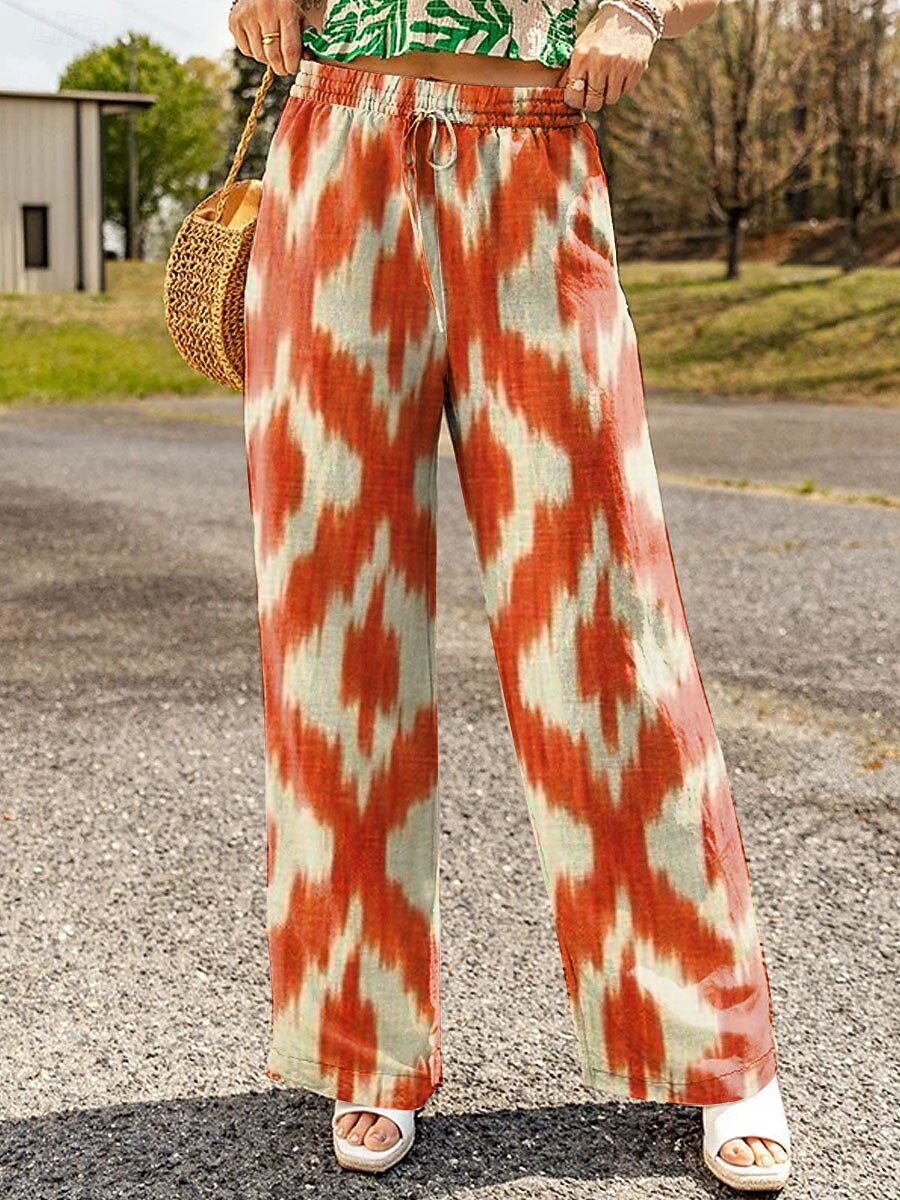 Femmes Jambe large Chinos Pantalons Amples Vacances ancien Mode Longueur complète Taille haute Graphique Géométrique Impression Doux Respirant Non Elastique Formel Extérieur Vacances Orange Marron de 2025 ? $36.99 –P4
