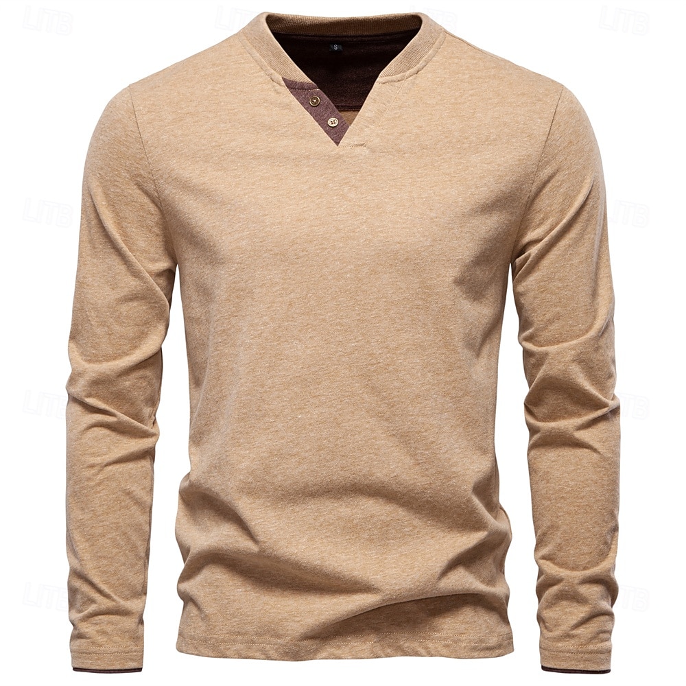 Herren Baumwollhemd Langarm Einfach Cool Täglich Lässig Farbblock Knöpfe Henley Schule Training Outdoor Ganzjahres Grau gefärbt Dunkelmarine Kaki Henley T-Shirt 2025 - $25.99 –P8