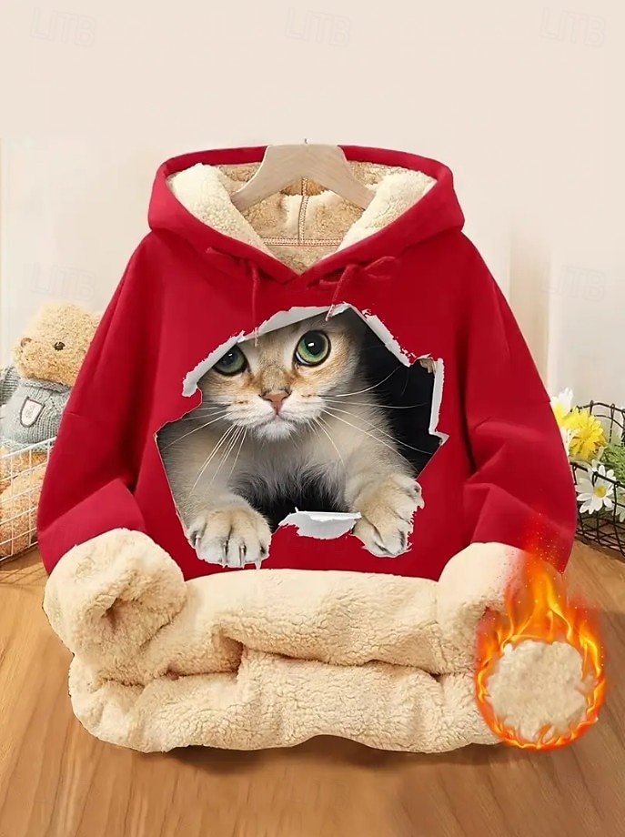 Dam Pullover Hoodie Sweatshirt Ficka Mönster Djur Bokstav Ledigt Comfrt Långärmad Huva Vanliga toppar Ledigt Gata Vardag Svart Rodnande Rosa Rubinrött Grön Ljusgrå Höst Vinter 2026 - $32.99 –P6