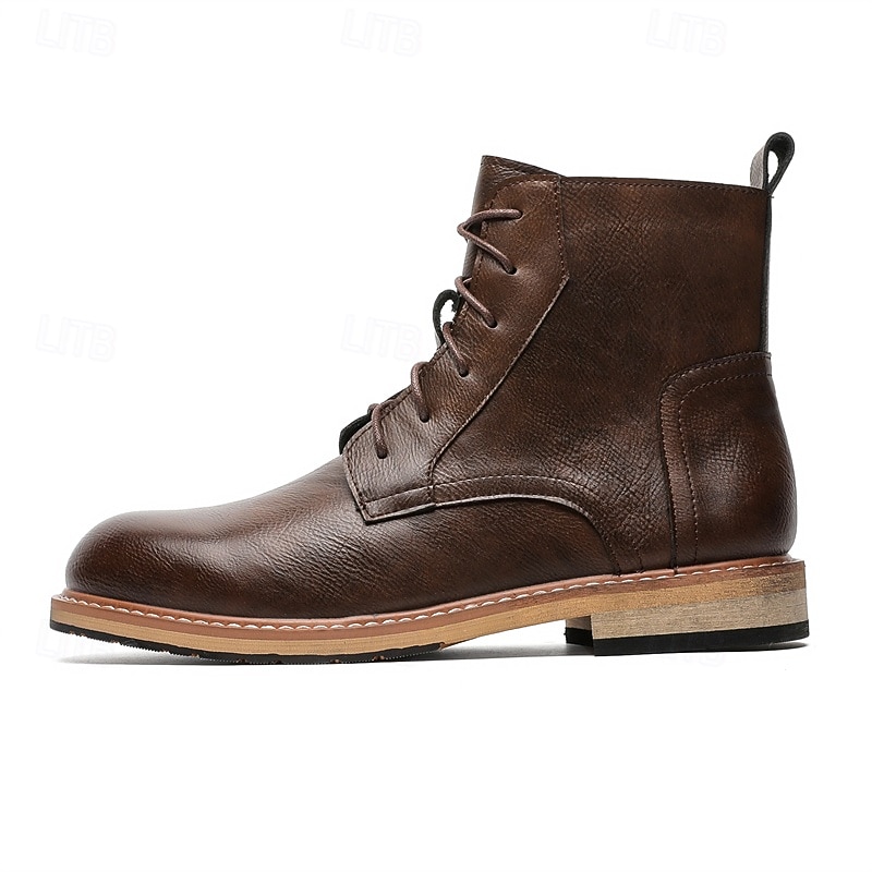 Bottines à lacets en similicuir marron pour homme, chaussures d'extérieur décontractées classiques pour le travail et le quotidien de 2025 ? $59.99 –P4