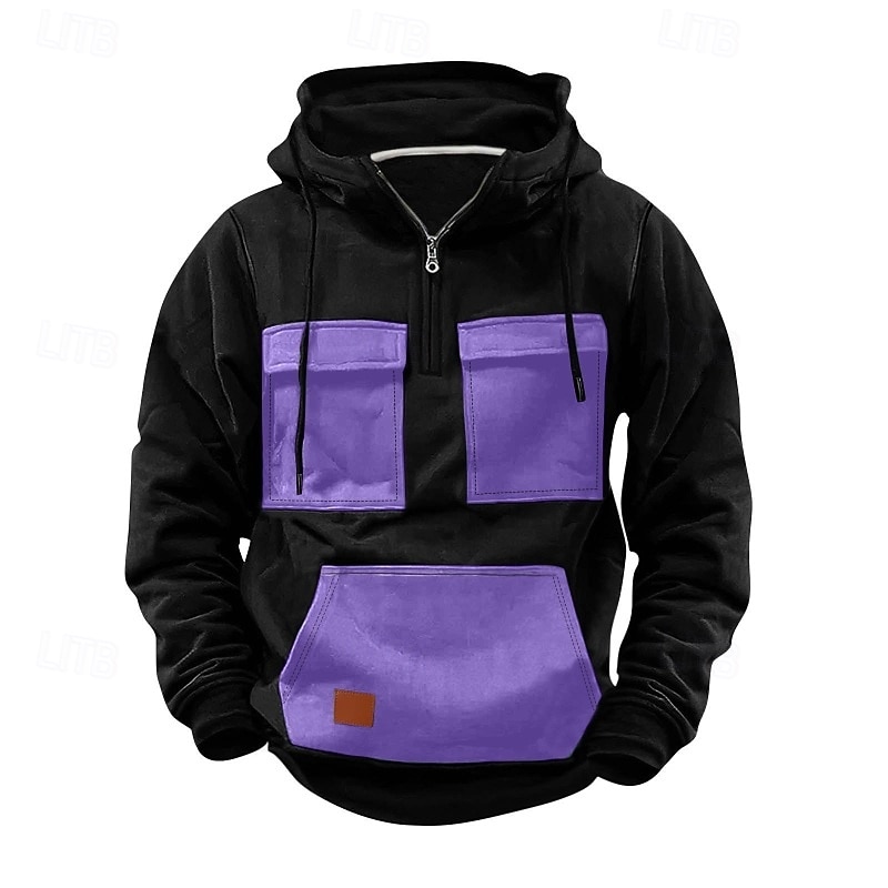 Per uomo Felpa con cappuccio Felpa con cappuccio e zip corta Felpa con cappuccio tattica Rosso Blu Viola Verde Cachi Con Cappuccio Semplice Cerniera Blocco di colore Sport & Outdoor Casuale Quotidiano del 2025 a $23.99 –P3