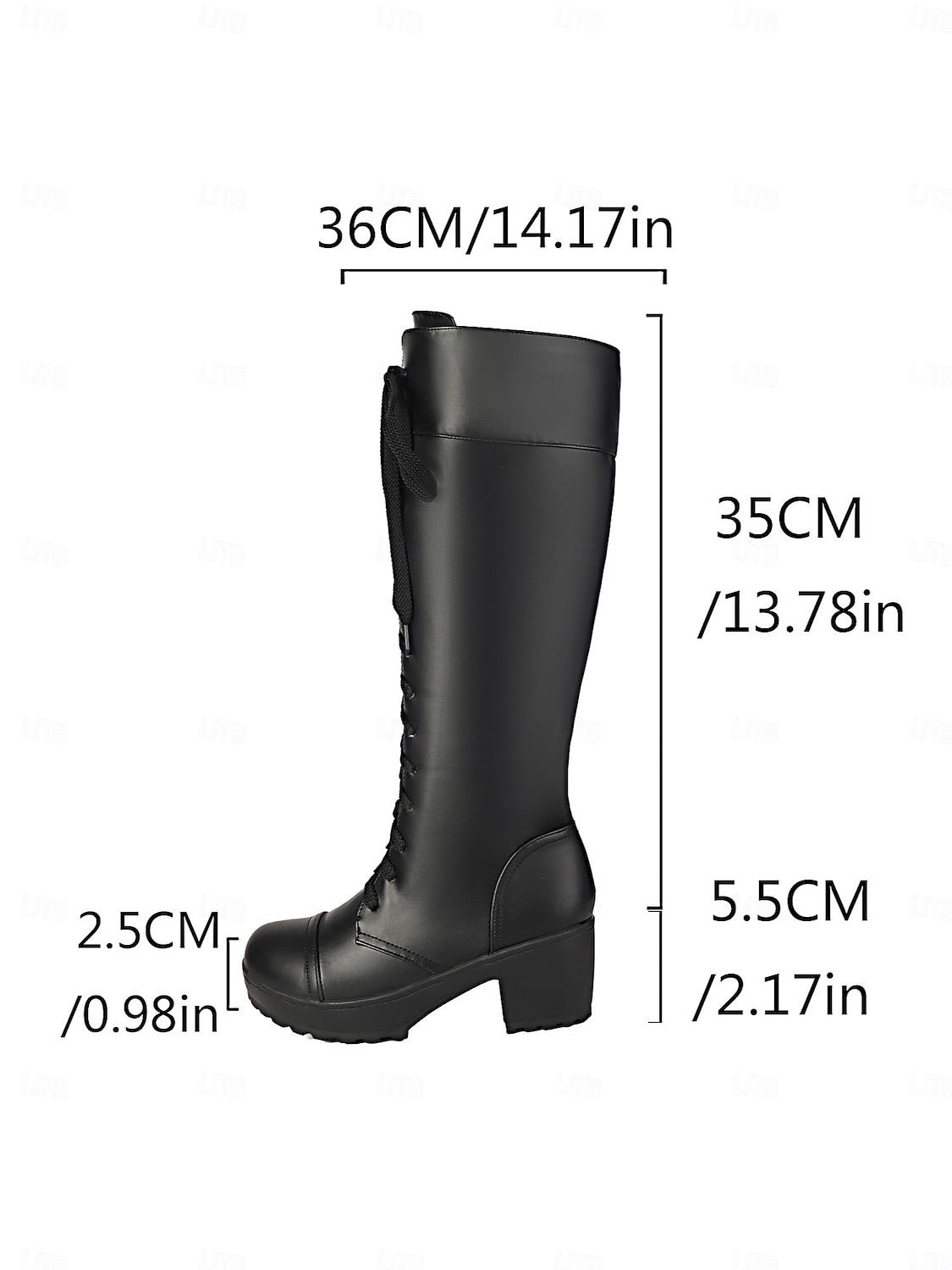 Botas femininas pretas de plataforma alta com cadarço - salto grosso em couro sintético, estilo combate para roupas urbanas e de rua no outono e inverno de 2025 por $46.99 –P3