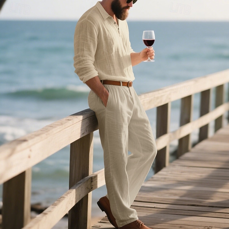 Per uomo Set di biancheria Completi T-shirt Completi camicia e pantaloni Outfit 2 pezzi Manica Lunga Bavero Primavera Autunno Semplice Moda Casual 2 Pezzi Vacanza Abbigliamento quotidiano Uscire Nero del 2025 a $43.99 –P20
