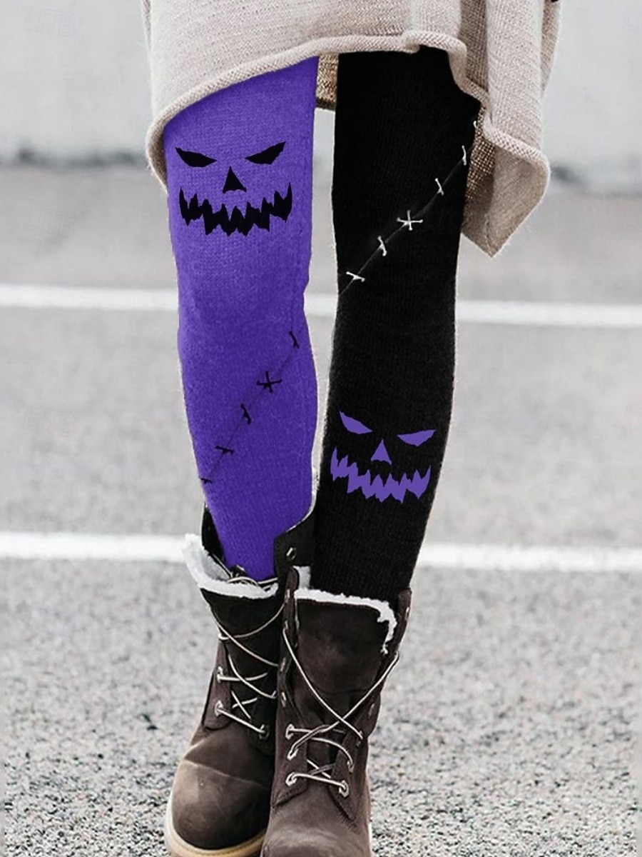 Dam Byxor Damasker Mysiga leggings Streetwear Ledigt Fullängd Hög midjaPantsHalloween Pumpa Elastisk midja Mönster Mateial som andas Bekväm Elastisk Semester Gata Dagliga kläder Vit Purpur Orange 2025 - $23.99 –P4