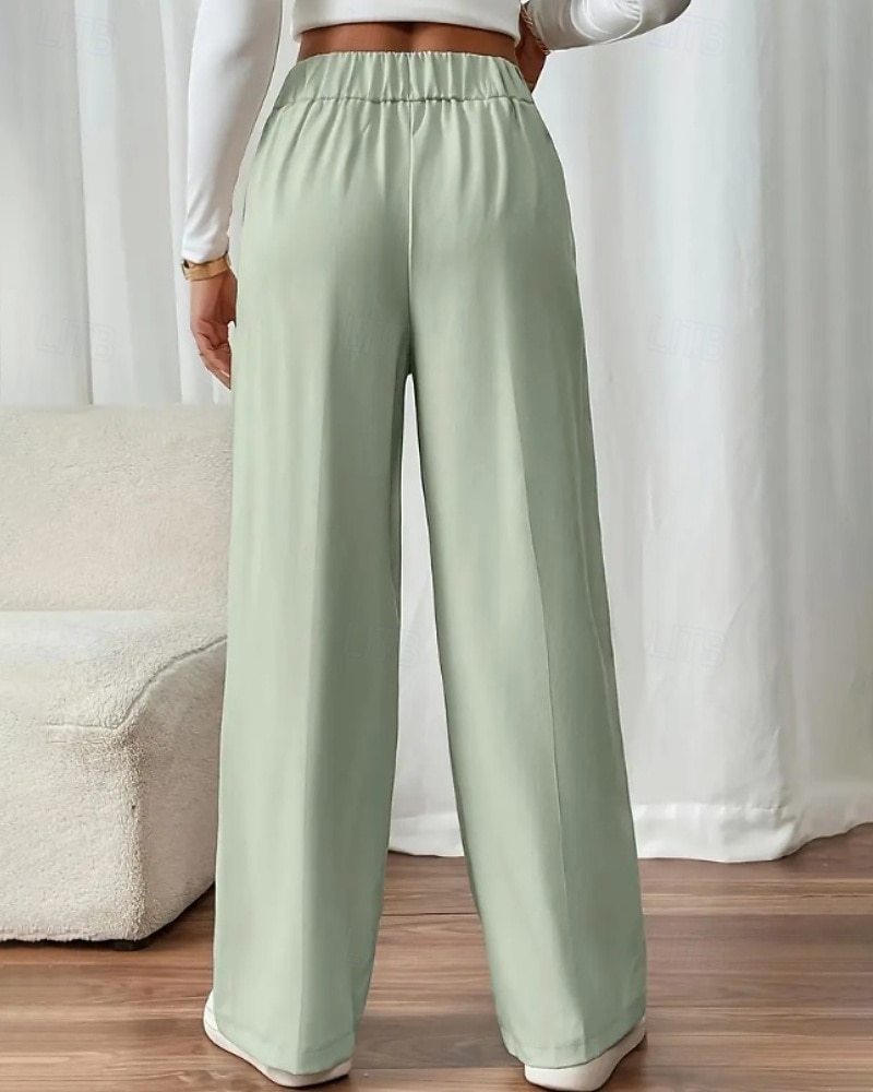 Жен. Широкие Костюм Мода Уличный стиль Полная длина Средняя талия Полотняное плетение Карман Эластичная талия Удобный Официальные Офис Для улицы Абрикосовый Серый Черный Светло-зеленый Осень 2025 - $19.99 –P5