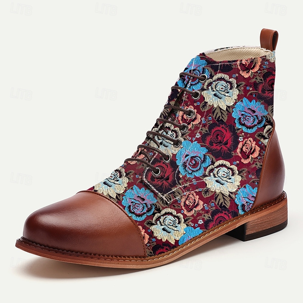Botas masculinas de tecido jacquard marrom com cadarço e estampa floral de rosas, sapatos sociais vintage elegantes para festas, casamentos e eventos gatsby de 2025 por $46.99 –P2