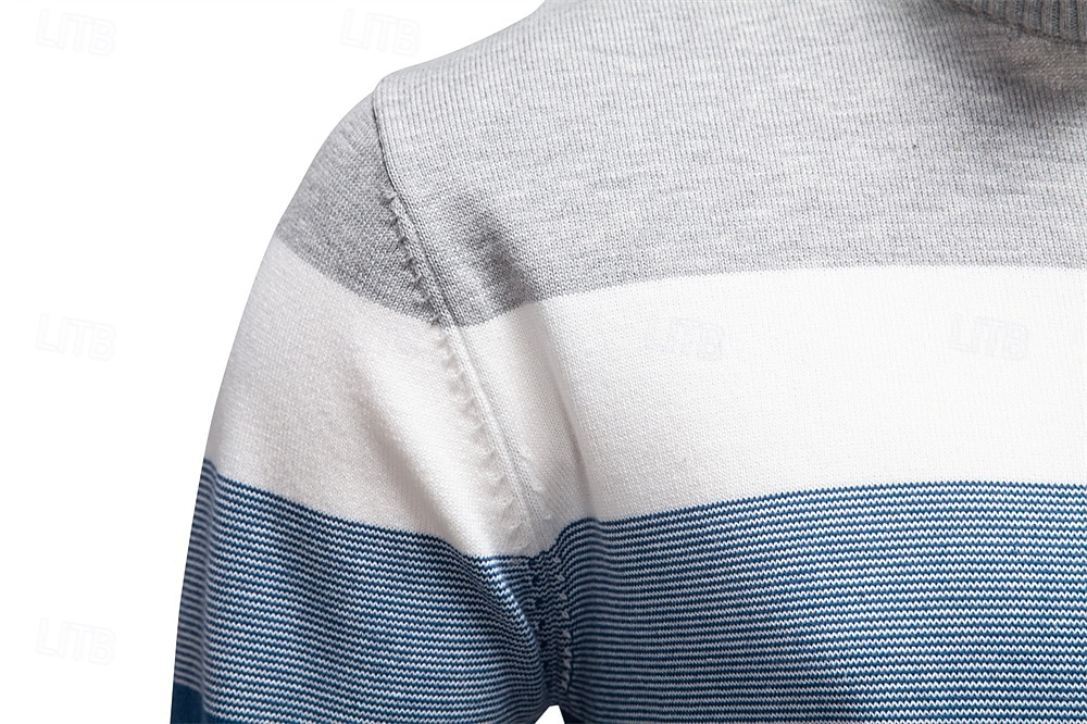 Homme Pull Tricoter Hauts Réguliers Demi-zip Bandes Rayé Col montant ancien Frais École Vacances Vêtement Tenue Printemps Automne Noir Violet S M L de 2025 ? $50.99 –P26