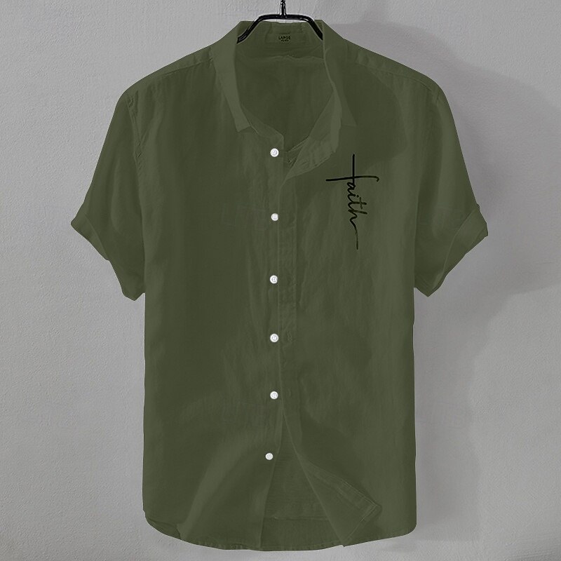 Herren Leinenhemd Freizeithemd Baumwoll-Leinen-Hemd Knopfhemd Muster Urlaub Straße Schwarz Weiß Rosa Dunkelmarine Kurzarm Revers Sommer Bekleidung Button-Down 2025 - $18.99 –P10
