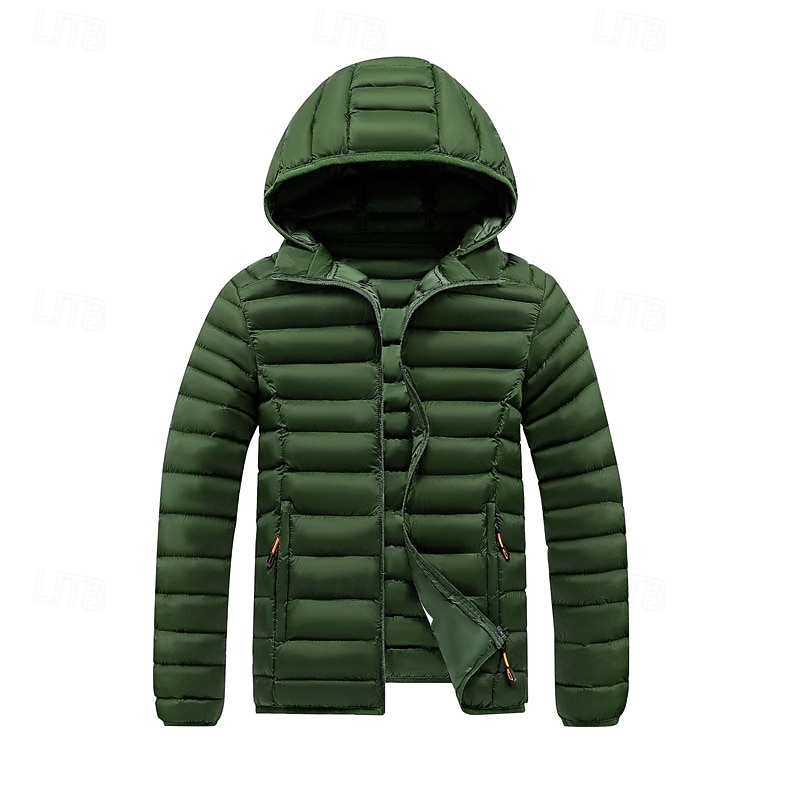 Pánské Zimní kabát Puffer bunda Polstrovaná bunda Kapsy Polyester Dovolená Denní nošení Rande Standardní Módní Na běžné nošení Pohodlné Zahřívací Zima Plná / Jednobarevná Tmavě šedá Černá Bílá Žlutá 2026 - $51.99 –P17