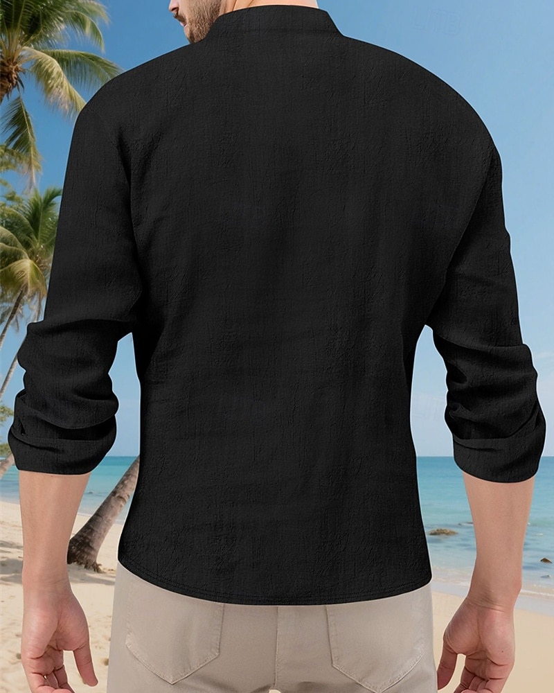 Per uomo Camicia Camicia popover Camicia Estiva Camicia casual Camicia da Spiaggia Nero Bianco Giallo Blu marino Azzurro cielo Manica Lunga Semplice Colletto alla coreana Vacanza Camicia hawaiana del 2025 a $23.99 –P15