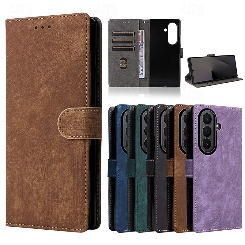 Phone Case For Samsung Galaxy Z Fold 7 Z Fold 6 Z Fold 5 Z Fold 4 Back Cover with Lanyard Kickstand Card Slot Retro TPU PU Leather 2025 - $11.99 –P5
