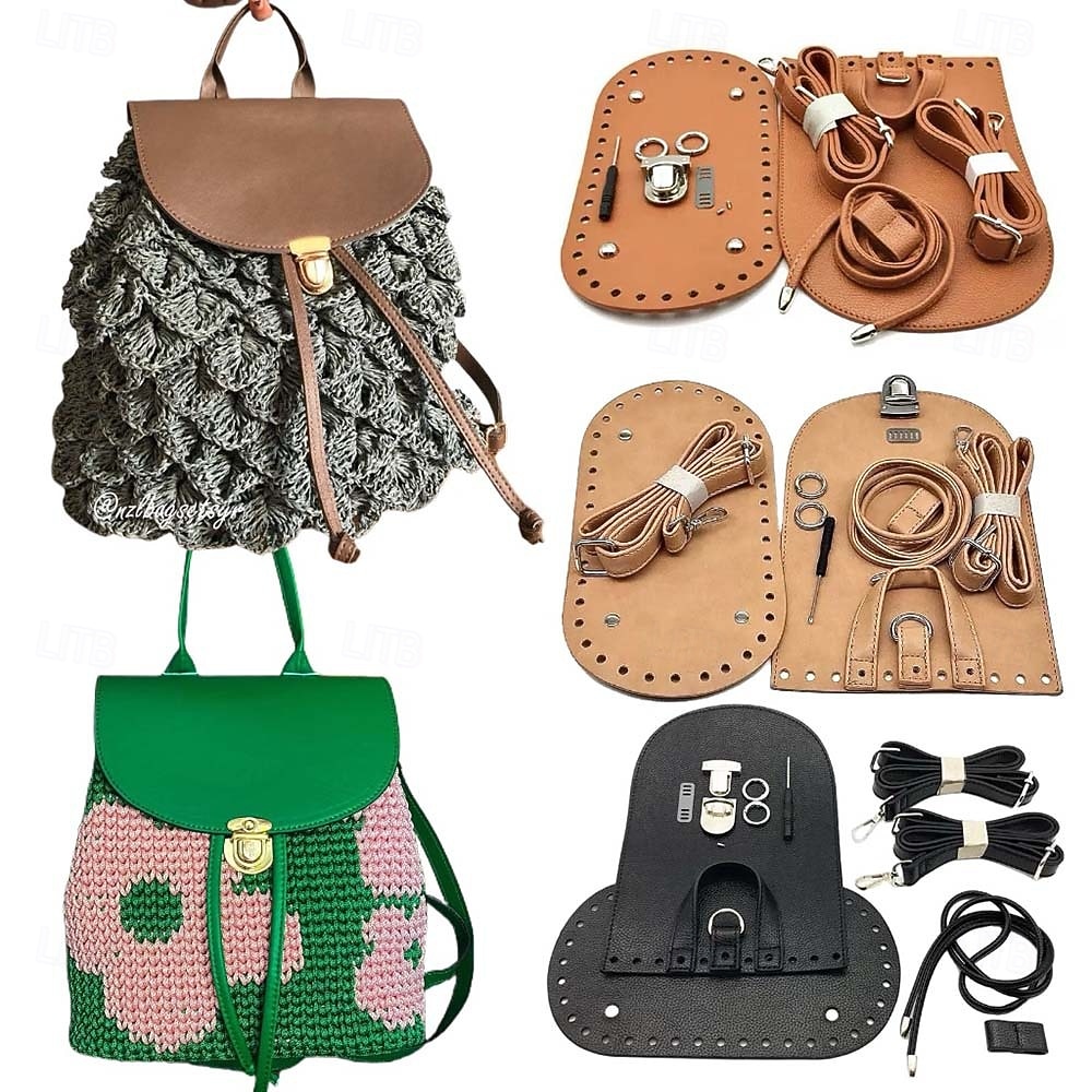 Kit fai da te per zaino in pelle intrecciata da 7 pezzi - set con fondo e patta per borsa in similpelle lavorata a maglia, con uncinetto e accessori - per adulti &adolescenti - perfetti per i del 2025 a $24.99 –P1