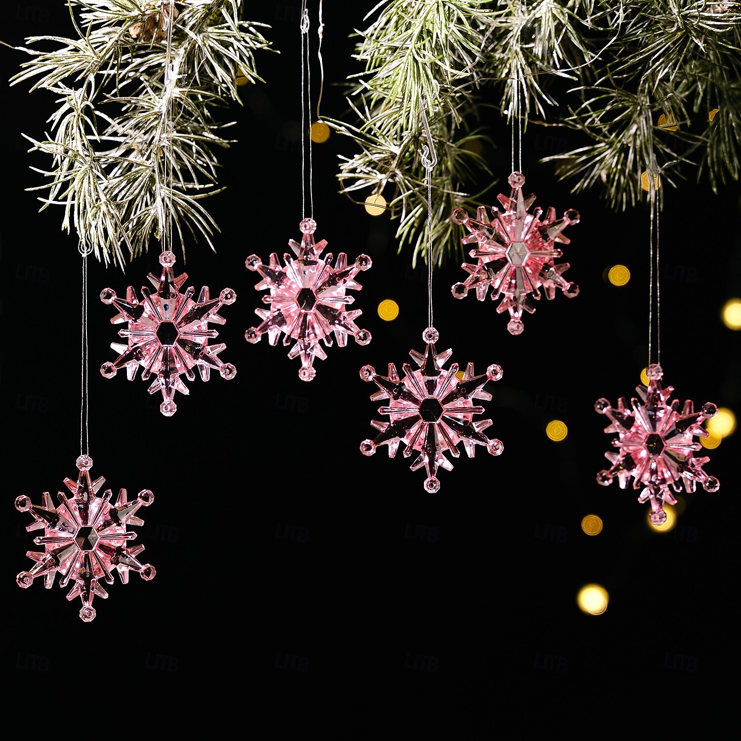 6 stk. krystall snøfnuggpynt i julekrystall, hengende snøfnuggpynt i akryl, rosa istapp-snøfnuggpynt i 3 farger til juletrefest, hjemmedekorasjon 2025 - $5.99 –P13