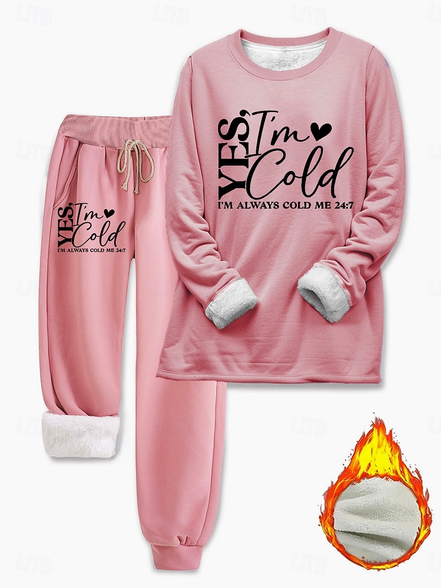 Damen Elegant Warm Mode Zweiteilige Sets Trainingsanzug Hosen-Sets Langarm Bischofsärmel Rundhalsausschnitt Grafik Buchstabe Druck Outdoor Urlaub Täglich Schwarz Rosa Dunkelpink Frühling Normale 2025 - $41.99 –P2